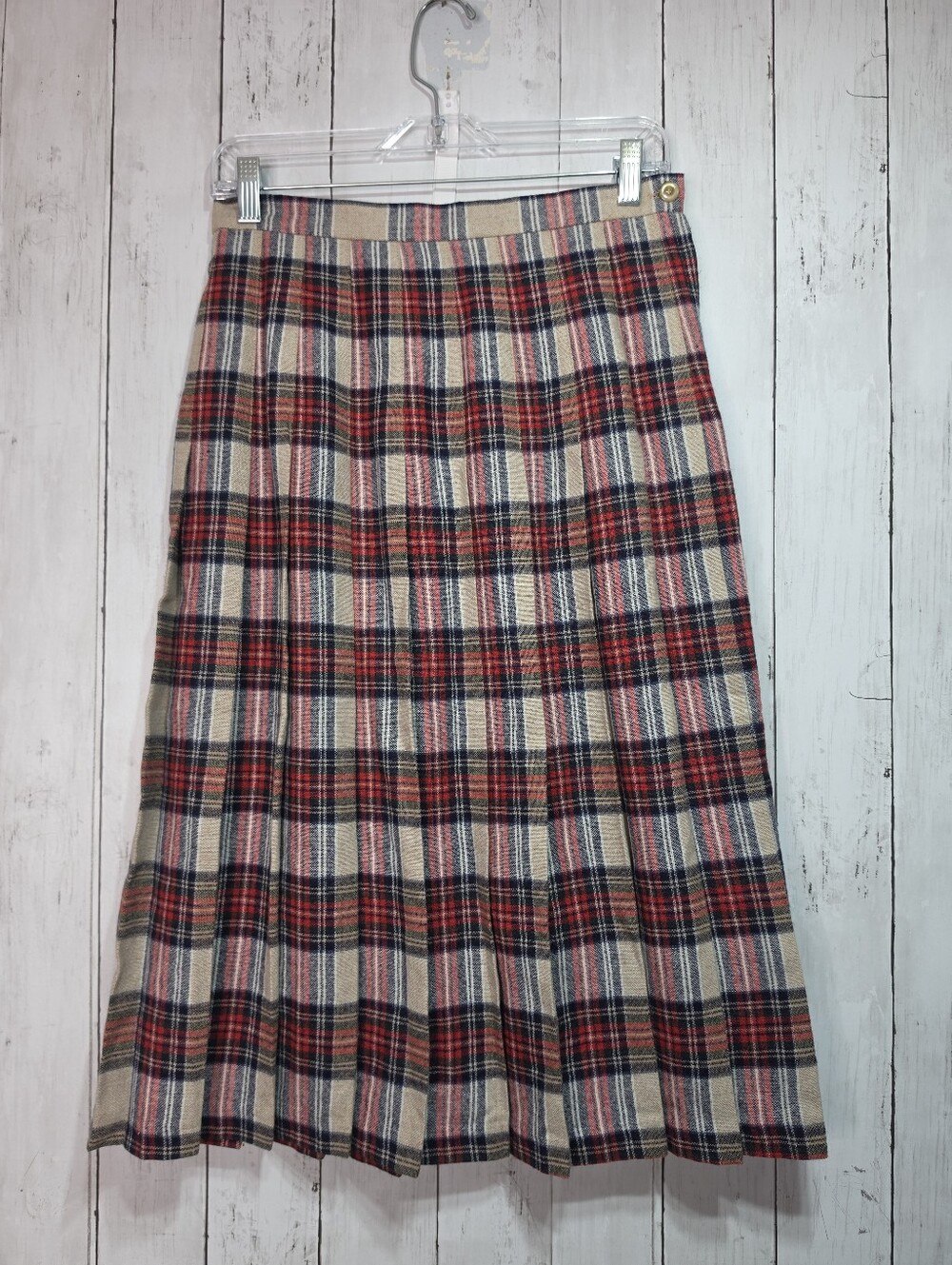 Vintage Barclay Square Women's Wool Blend Tartan Plaid Pleated Skirt Size 11/12.